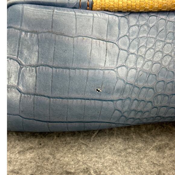 Etienne Aigner Vintage Summer Straw Basket Weave Blue Croc Trim Purse - Picture 8 of 11